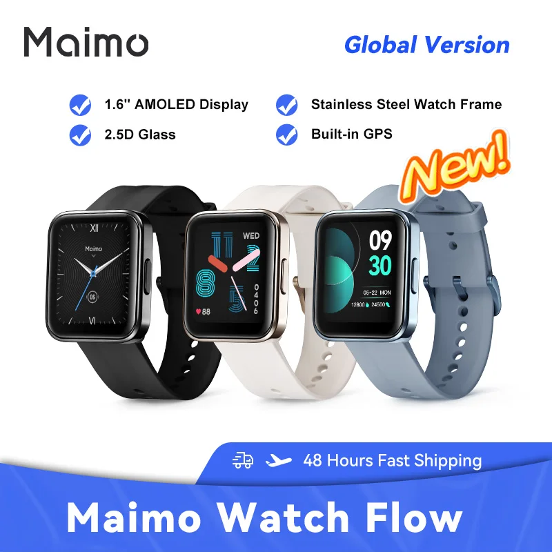 

[Global Version] Maimo Watch Flow 1.6" AMOLED Display Stainless Steel bezel 2.5D Glass 116 Fitness Modes Health Monitoring GPS