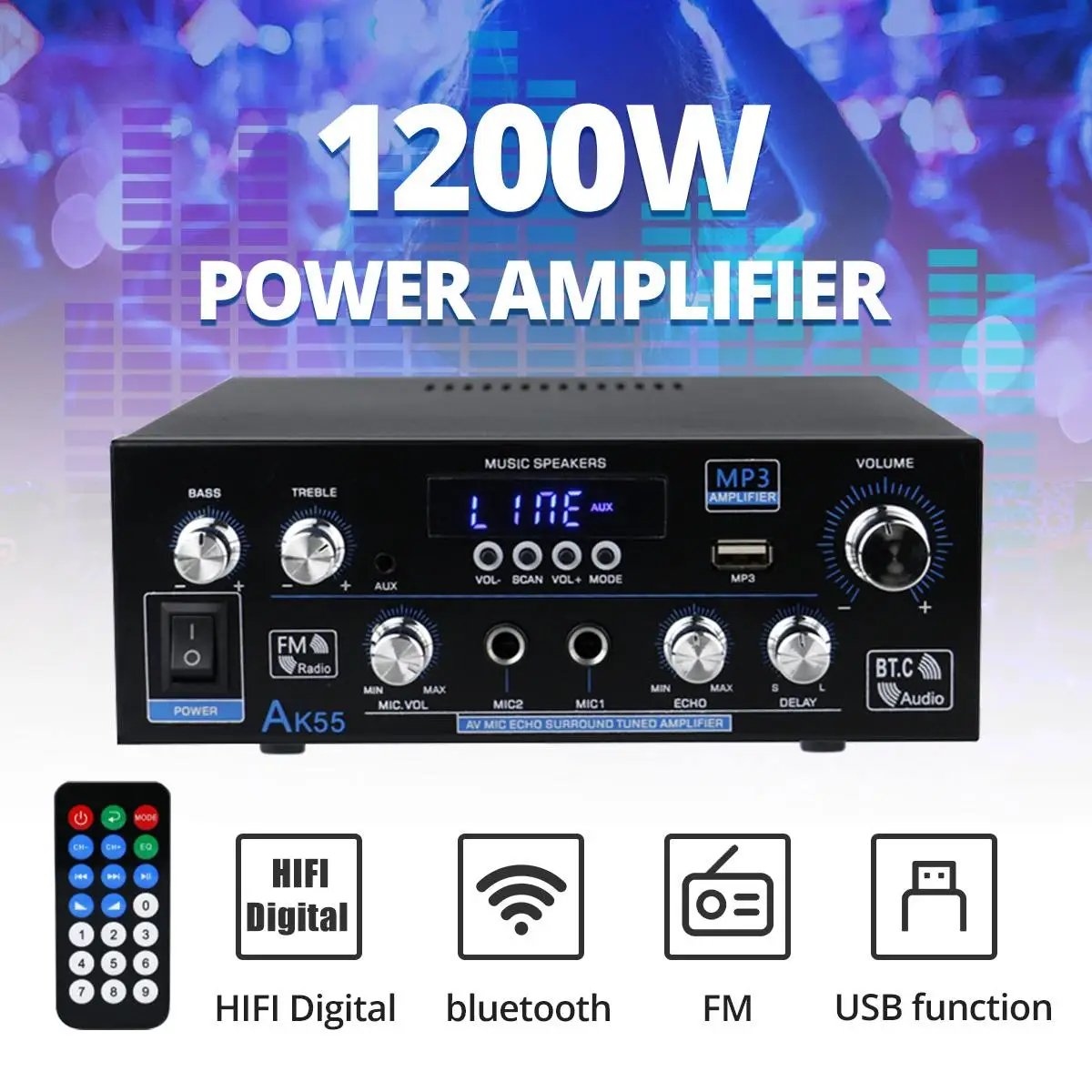 Модернизированный цифровой Hi-Fi мини-усилитель мощности AK55 1200 Вт