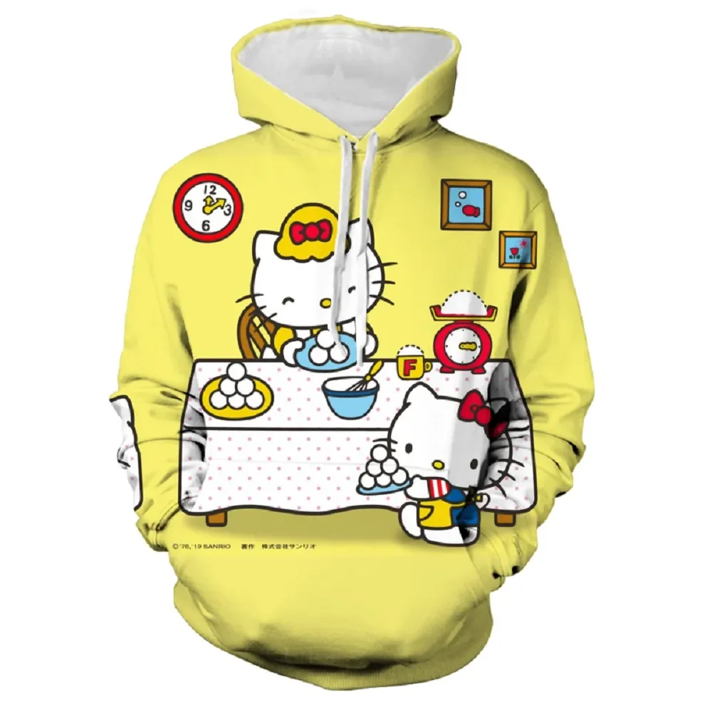 

Hello Kitty White Hoodie Y2k Autumn and Winter Kawaii Cartoon Printed Sweater Girl Loose Casual Student Long-sleeved Top Woman