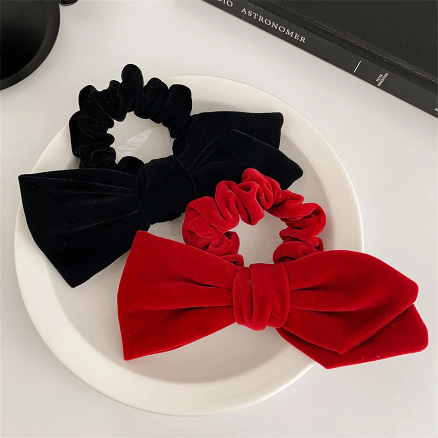

2Pcs/Set Cute Flannelette Bow Elastic Hair Bands For Girls Women Sweet Hair Tie Lady Black Hair Ropes Fashion Hair Accessories