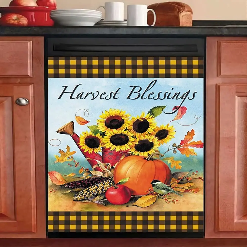 

Thuepak Fall Pumpkin Dishwasher Magnet,Harvest Blessing Cover Kitchen Decor,Sunflower Bird Sticker Fridge Panel Decal Refrigerat