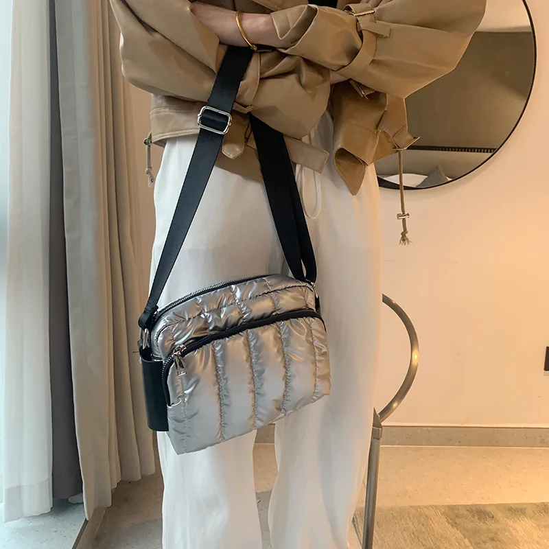 Diinovivo Luxury Space Cotton Shoulder Bags For Women Down Crossbody Bag Casual Stripe Handbags Small Square Bag Chest WHDV2244