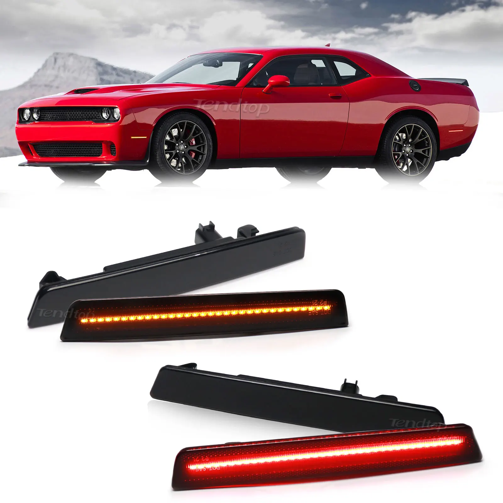 

Smoked Lens Amber LED Bumper Side Marker Light For Dodge Challenger 2015-2022 OEM Replace Front Rear Sidemarkers Lamp 12V Red