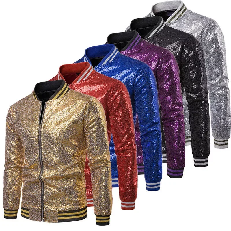 

Shiny Blazers Gold Sequin Glitter Suit Jackets Male Nightclub Zipper Suit Blazer DJ Stage Blazers