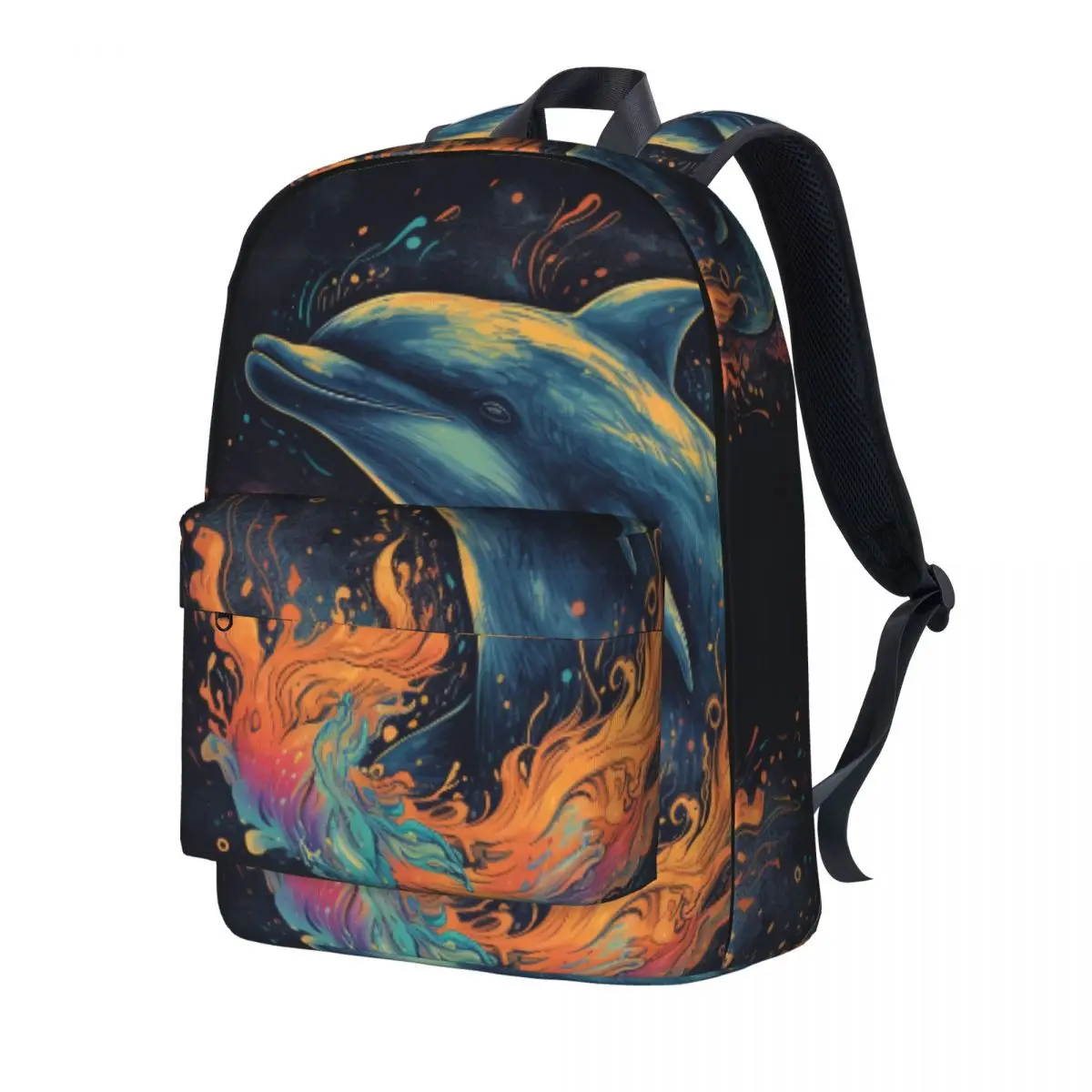 

Dolphin Backpack Multicolor Flames Animal Head Stylish Backpacks Male Outdoor Style Breathable High School Bags Design Rucksack