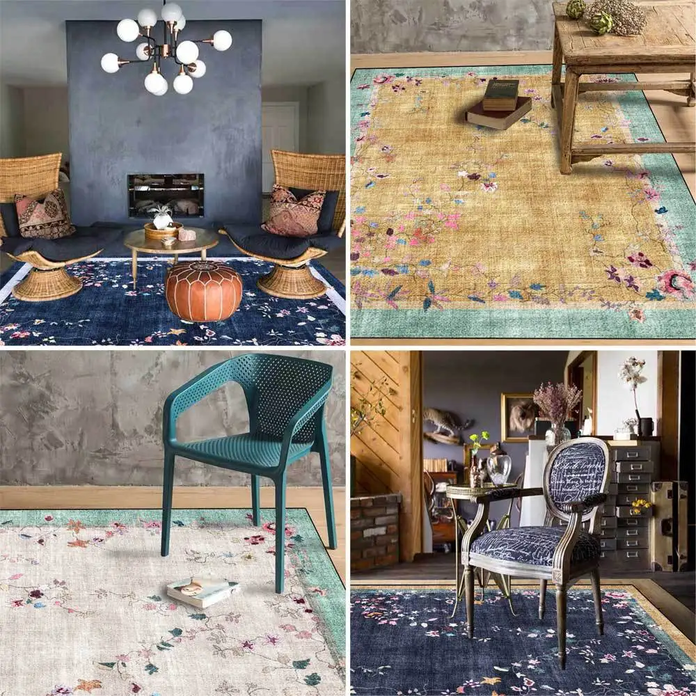 

Fashion Chinese Classical American Flower Flower Living Room Coffee Table Bedroom Bedside Lounge Carpet Floor Mat Room Decor Hom
