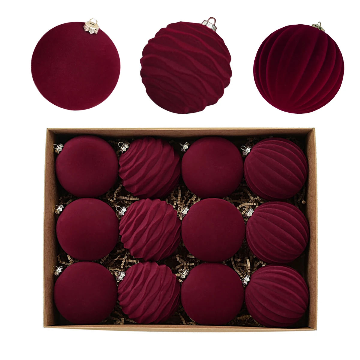 12 шт. рождественские шары 8 см бархатные с орнаментом для рождественской елки