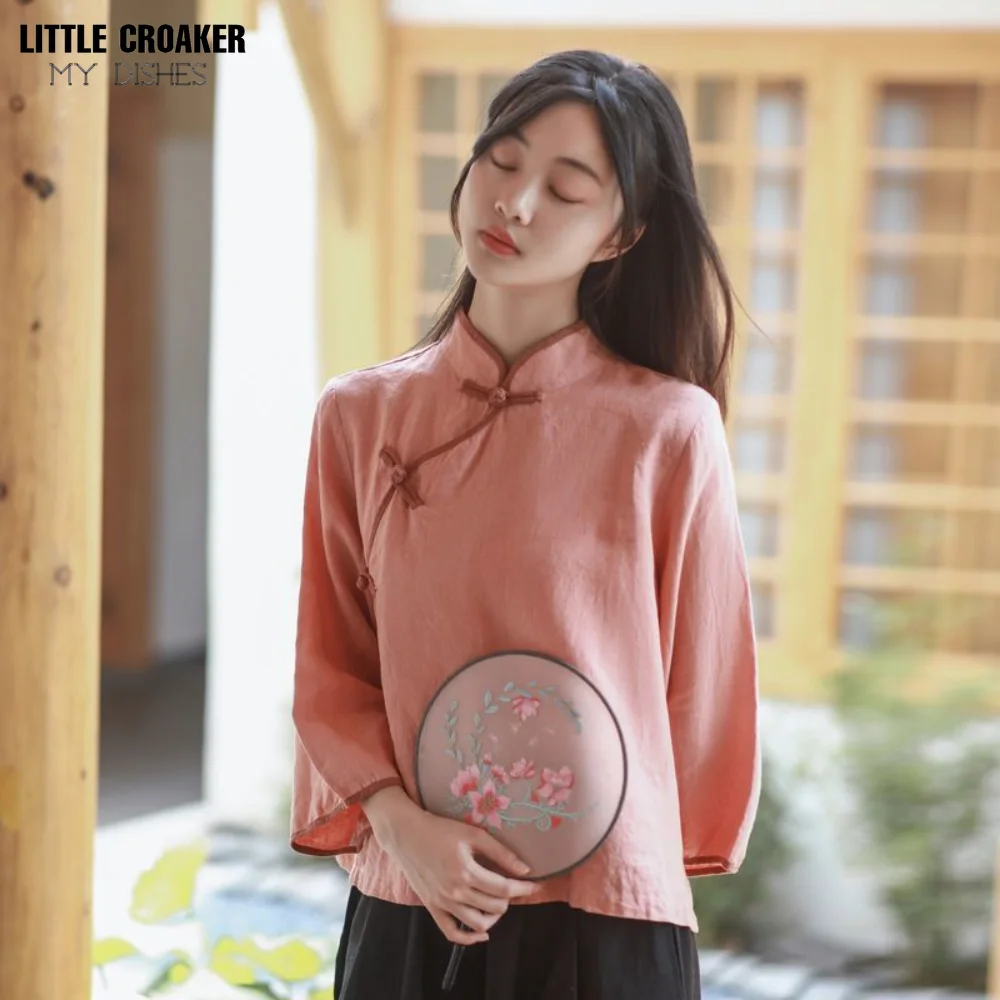 

Republic of China style cheongsam top improved 2023 new retro cotton and linen Tang clothing Zen tea art clothing for women