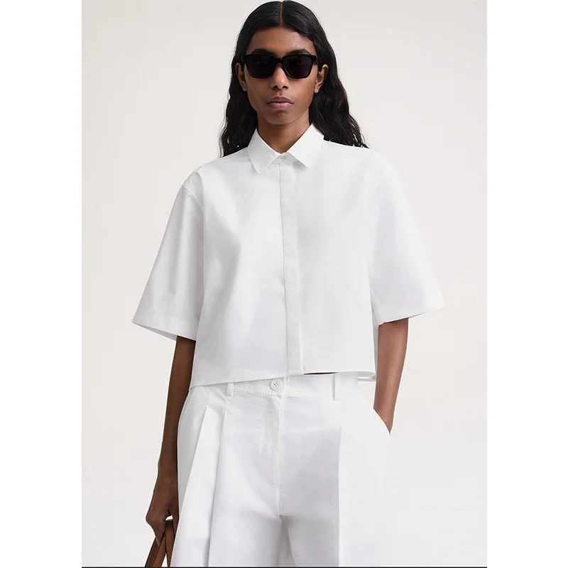 

Women Blouse Embroidered Half Sleeves Office Lady Shirt