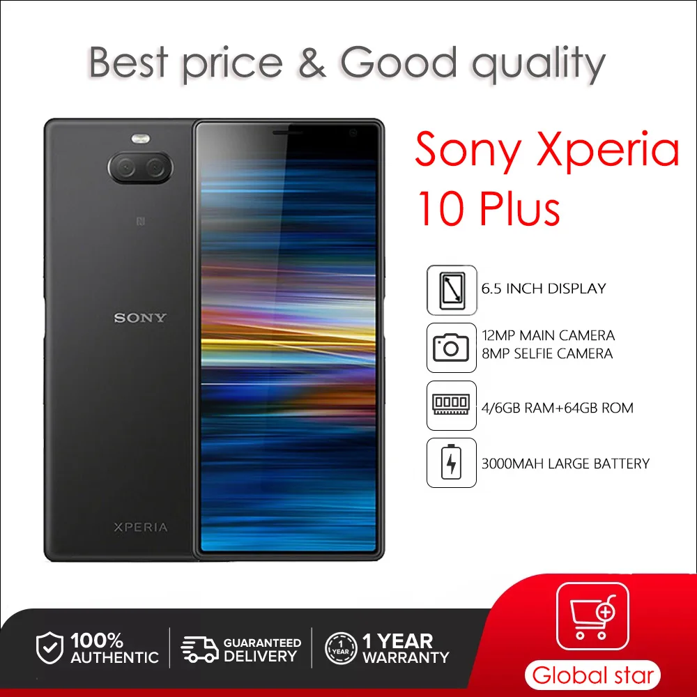 

Восстановленный Оригинальный разблокированный Sony Xperia 10 Plus I3213 I4293, 4 ГБ/6 ГБ ОЗУ, 64 Гб ПЗУ, 6,5 дюйма стандарта GSM, бесплатная доставка