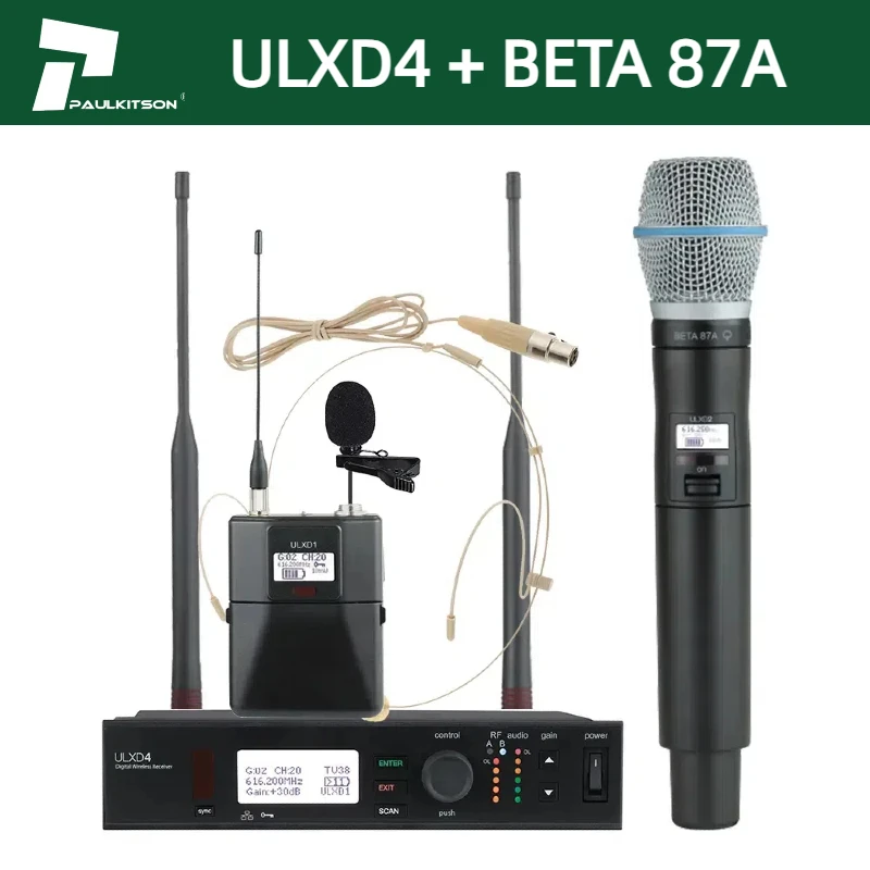Фото Paulkitson ULXD4 BETA58A BETA87A S58 Профессиональное аудиооборудование UHF Беспроводная портативная микрофонная система для караоке Аксессуары №3