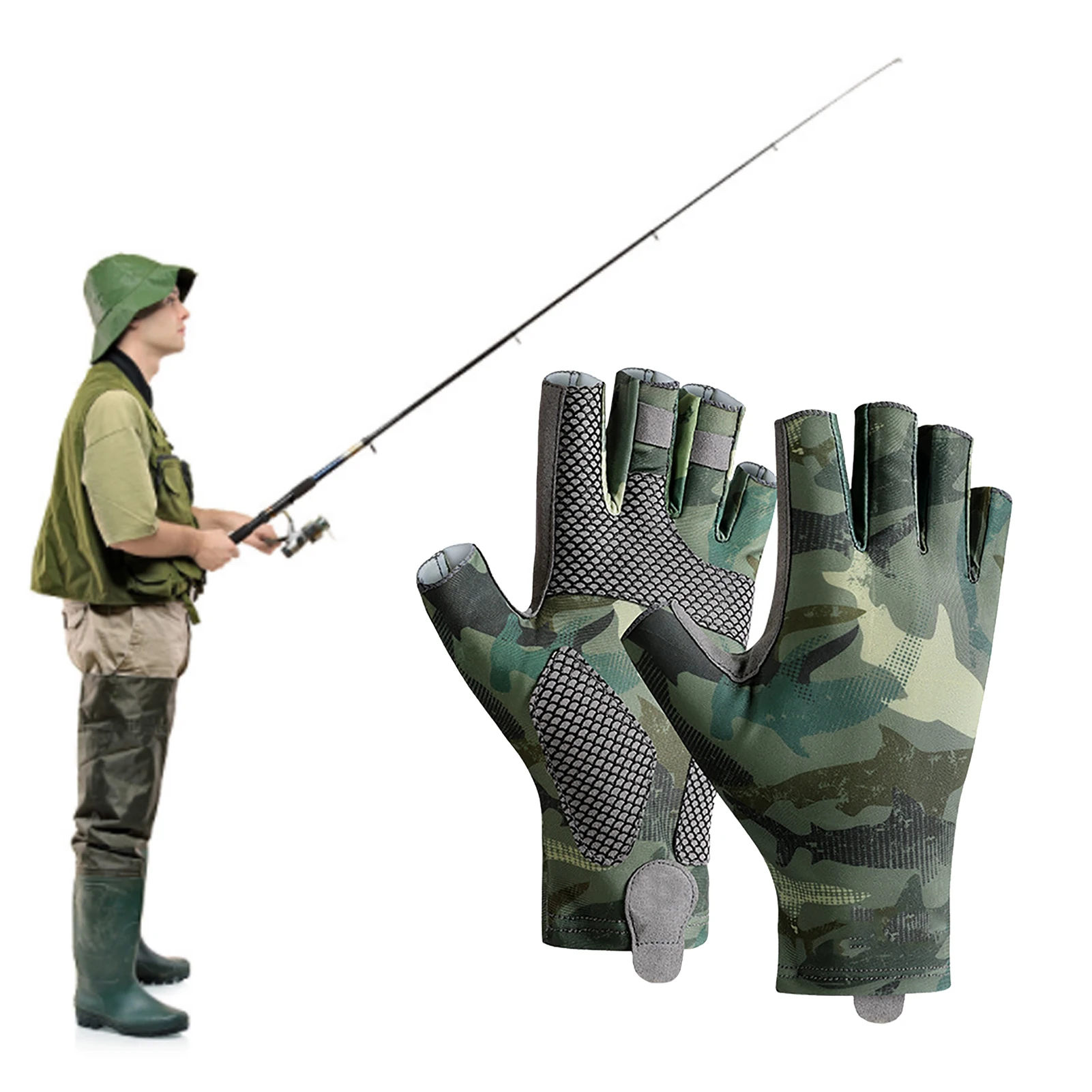 

Перчатки с полупальцами для рыбалки из ледяного шелка Нескользящие высокоэластичные Мужские Женские Мужские дышащие быстросъемные велоси...