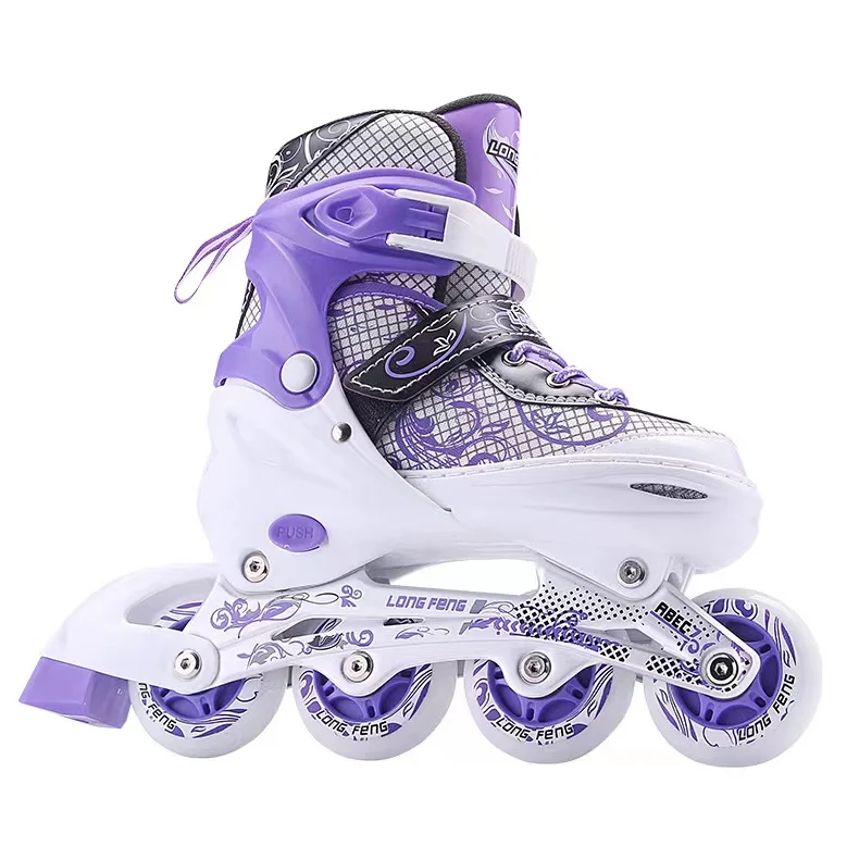 Adjustable Inline Skates Adult Kids Girls Boys Roller Skate Shoes Patines with 4 Flash Wheels Purple Black Blue Mesh Breathable