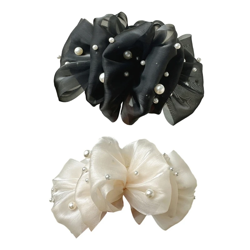 

Prom Party Hair Claw for Girl Hair Claw Pearl Layered Bowknot Shape Hair Barrettes for Teenager Ponytail Decors 264E