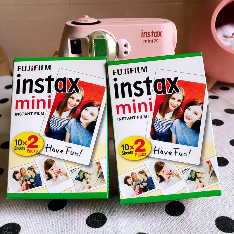 

3 Inch Instant Mini Portable Camera 20 Sheets Photo Paper for Instax Case Black Cover White Decorative Smart Films