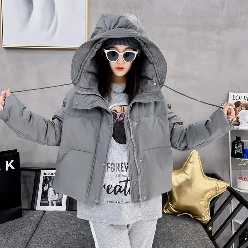 

Женская зимняя куртка на хлопковом наполнителе, однотонная короткая парка с капюшоном, свободная повседневная теплая хлопковая куртка с дл...