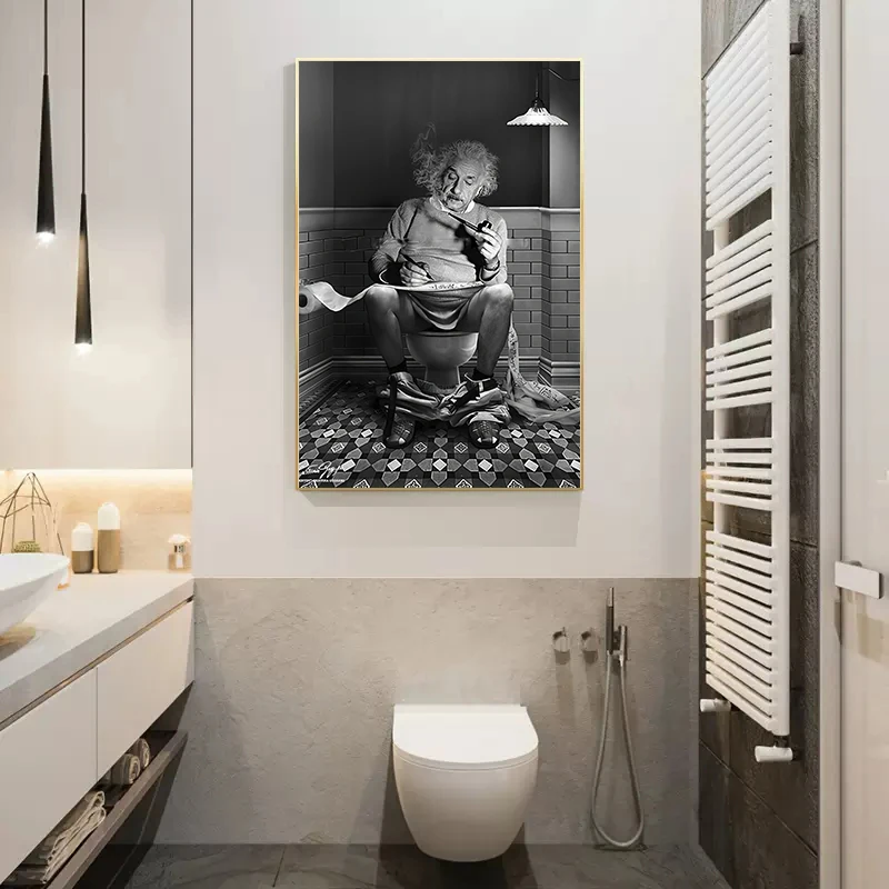 Add a Spark of Genius to Your Home with the Black and White Einstein Reading Newspaper Canvas Poster! 3