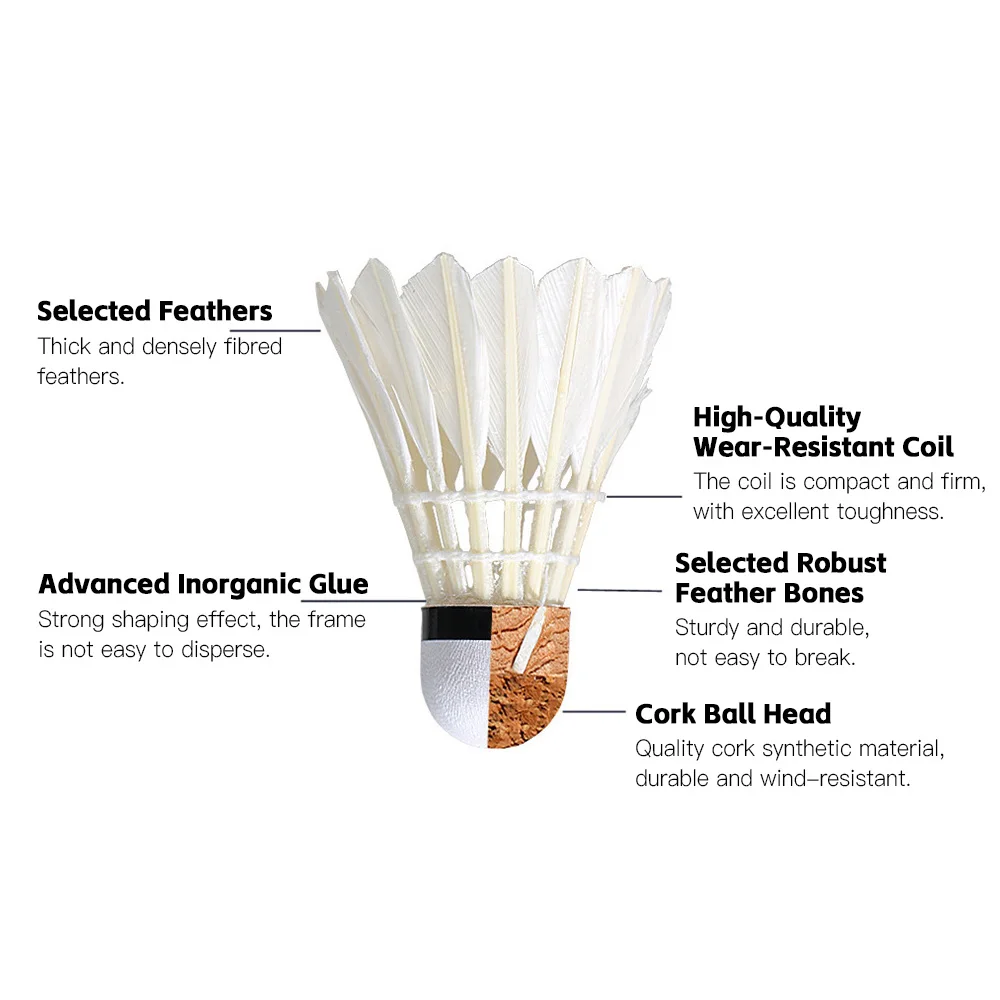 Волан для бадминтона начинающих с перьями 12 упаковок домашнего и уличного