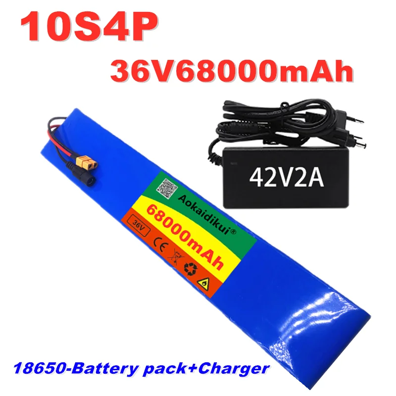 

New 18650 battery pack 10S4P 36 V 68000mAh high power 600 W, suitable for electric bicycle lithium battery with+ charger sale