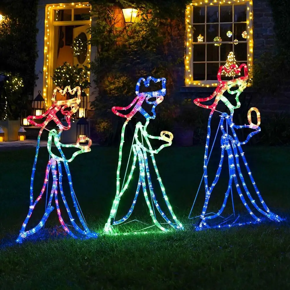 

Christmas LED Three 3 Kings Silhouette Motif Rope Light Decoration for Outdoor Garden Yard New Year Christmas Decoration Party
