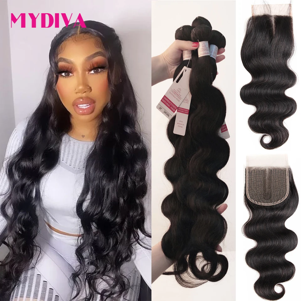 Body Wave Bundles With Closure 5*5*1 T Part Brazilian Hair Weave Bundle With Closure Pre Plucked 30 40 Inch Human Hair Extension