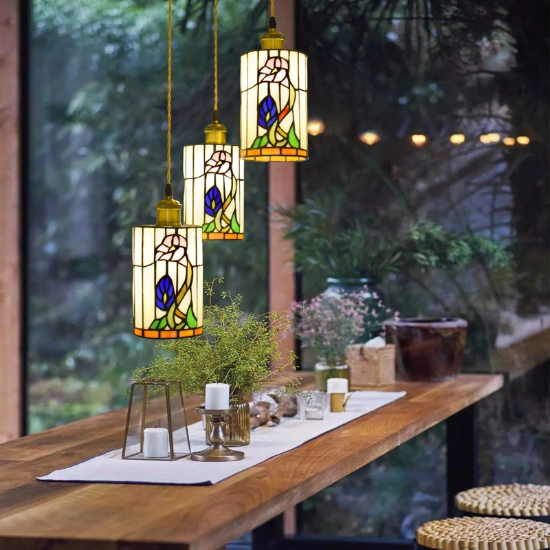 

Идиллическая сельская винтажная креативная витражная прикроватная люстра, освещение для ресторана, отеля, бара, лестницы, коридора