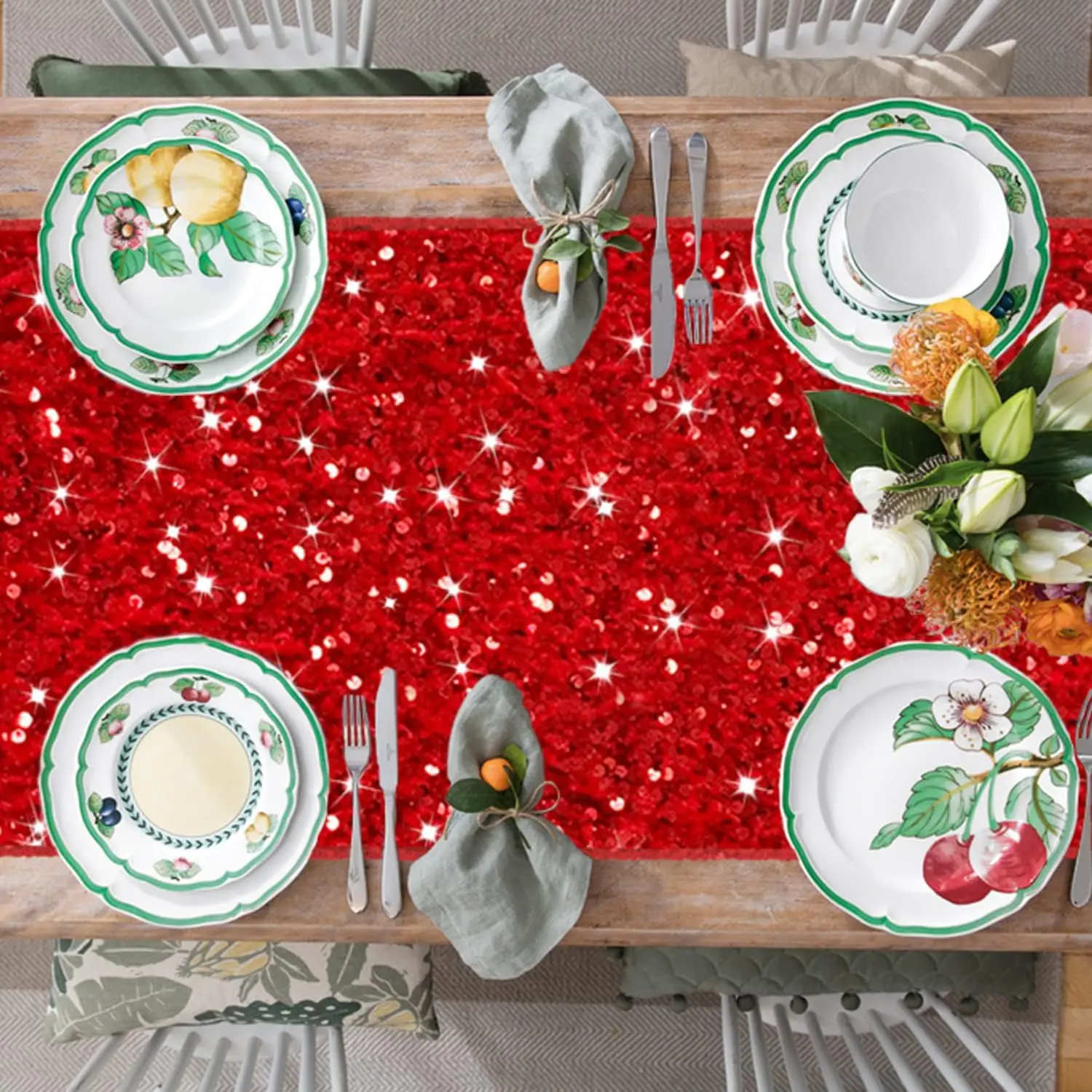 Рождественская блестящая скатерть 30x180 см красная/селая обеденный стол свадьба