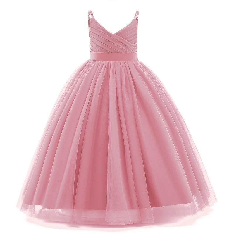 

Teenage Girl Evening Prom Gown Long Tulle Wedding Bridesmaid Dress Kid Girl Pageant Party Princess Sling Cute Communion Vestidos