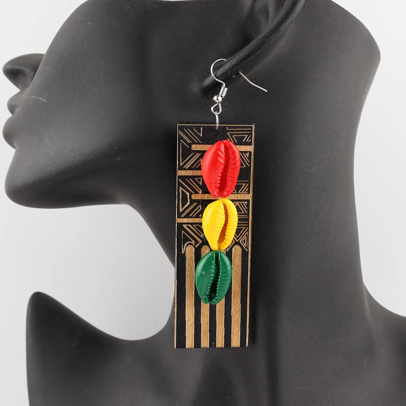 

Бесплатная доставка! Африканские женские деревянные серьги Rasta разные цвета