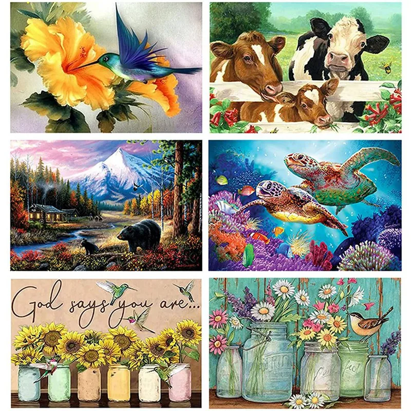 

BMBY-Diamond Painting Kits For Adults, DIY Diamond Painting Full Drill Round Crystal For Home Decor Animals And Plants