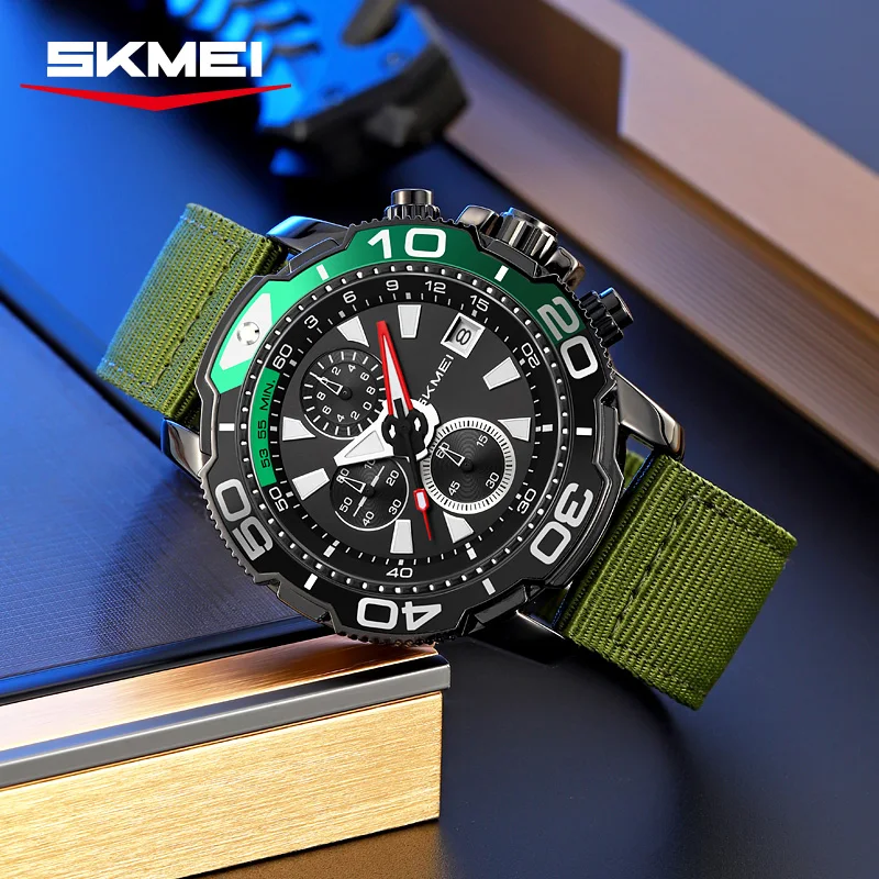 Фото SKMEI 9381 Новые мужские спортивные многофункциональные часы с датой и секундомером, мужские уличные кварцевые наручные часы с нейлоновым ремешком, секундомер с датой и временем №4