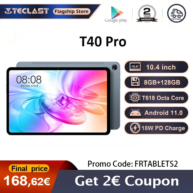 [World Premiere] Teclast T40 PRO 10.4 '' Android 11 Tablets 8GB RAM 128GB ROM UNISOC T618 Octa Core Dual 4G 18W PD Fast Charging |