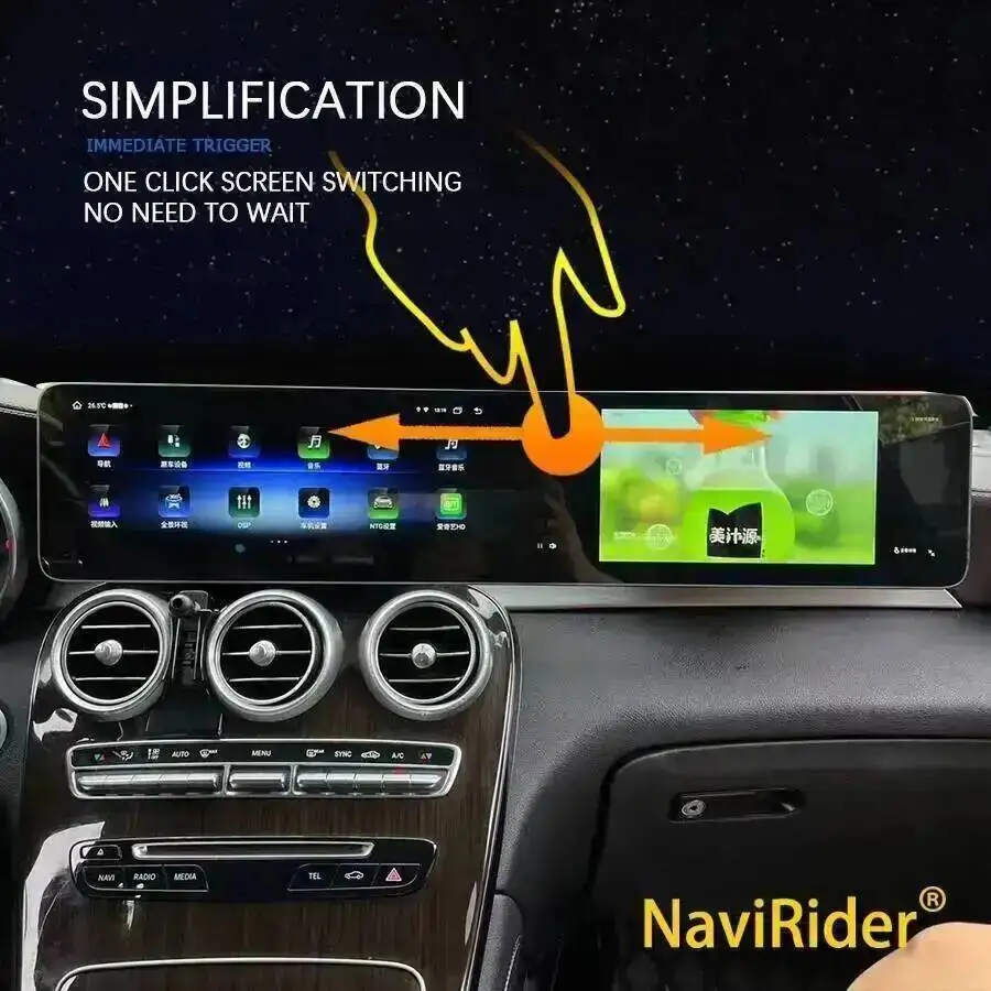 Фото 24,6-дюймовый Android-экран с двумя дисплеями для Mercedes Benz C-класса W205, GLC X253, C180, C200, C220, C300, C350 2016-2022, аудиосистема с CarPlay и GPS, автомагнитола №3