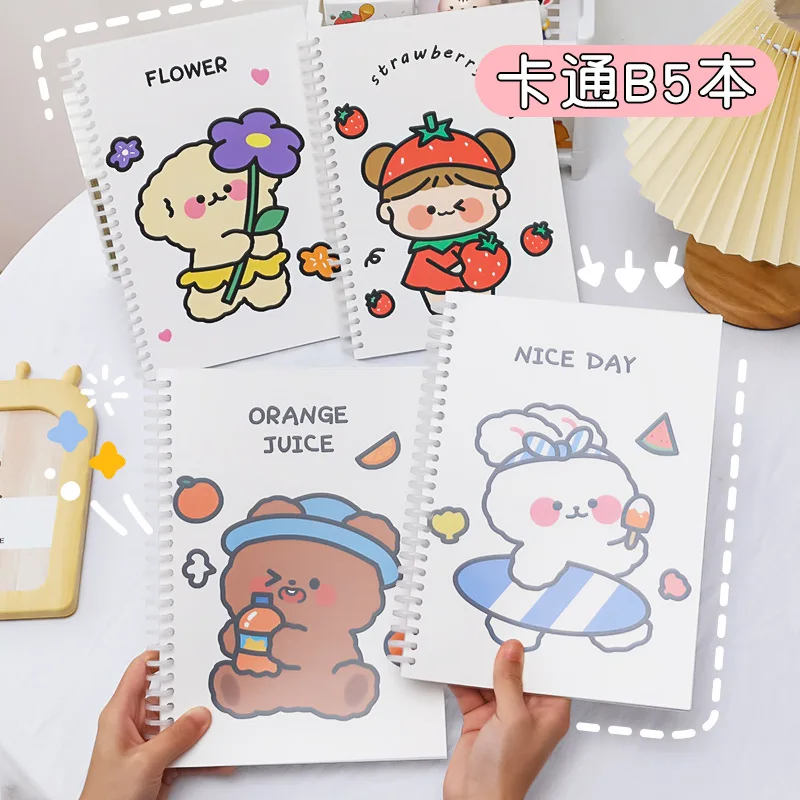 

B5 Cartoon Bear Notebook Ins Kawaii PP Coil Binder Loose-leaf Notepad Grid Page Diary Journal Stationery School Supplies