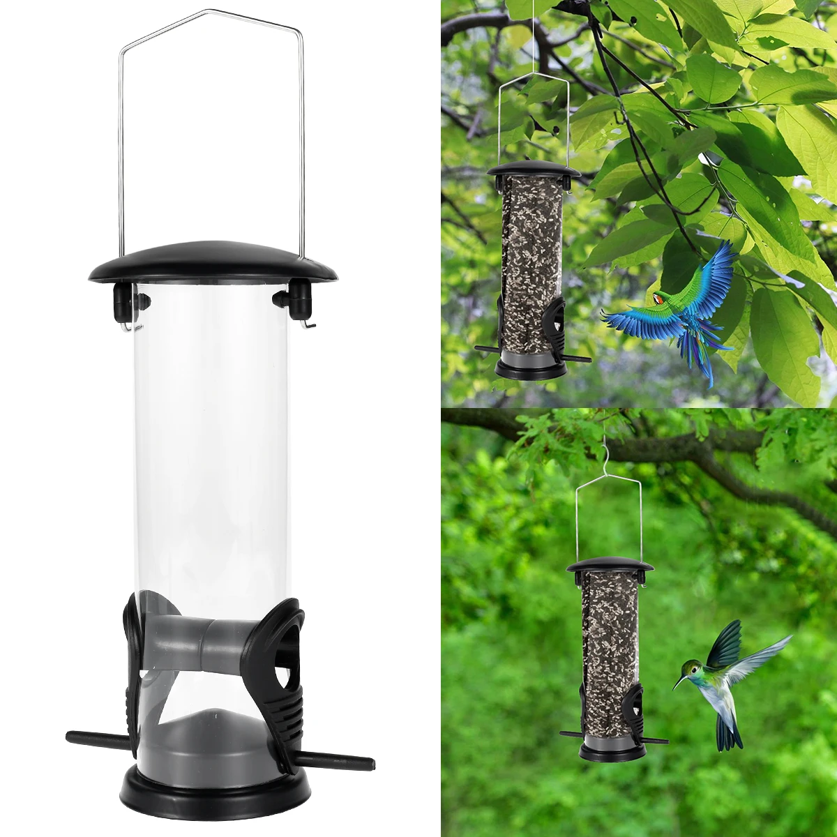Hanging Wild Bird Feeder With 2 Feeding Ports Squirrel Proof Tube Bird Seed Feeder With Metal Hanger Weatherproof