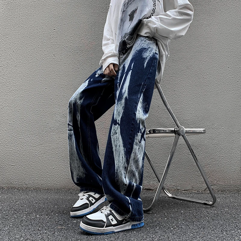 

Street Fashion Tie-dye Pants Straight Trend Winter Pants Men Denim Mens Baggy Jeans Autumn High Clothing Jean Wide-leg