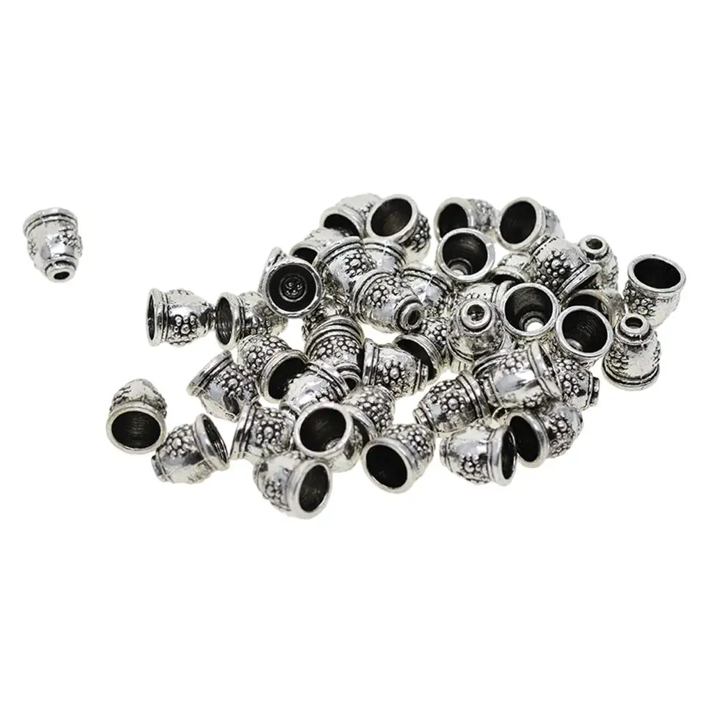 

50pcs Silver Tassel Cord End Caps Beads Jewelry Stopper Plugs That