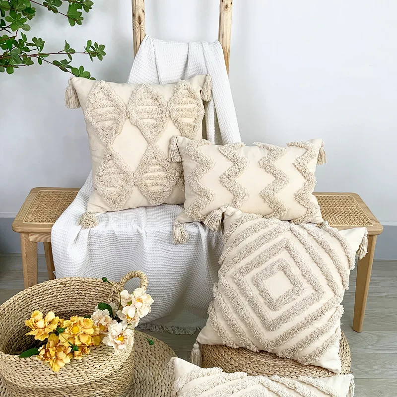 

Decorative Pillows for Sofa Tassels Cushion Cover 45x45 Beige Diamond Fringed Square Pillow Cover Home Decor Handmade Pillowcase