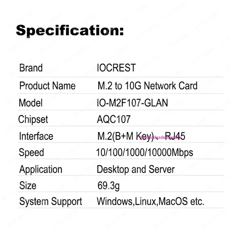 IOCREST 10000M Ethernet-карта AQC107 Чип M.2 для одного порта 10 Gbase Ethernet Gigabit Nic B Key M 10G/2 5G/1000M