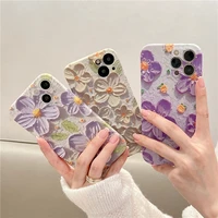 fashion painting flowers daisy phone case for iphone 13 pro max 12 11 x xr xs 7 8 plus matte soft silicone shockproof back cove