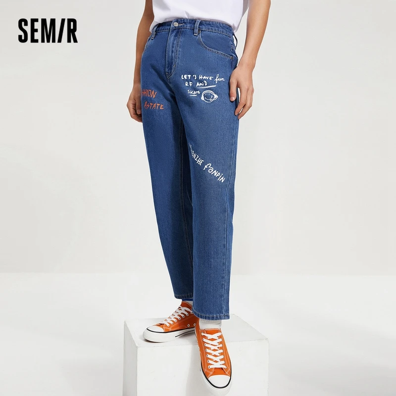 

Semir Jeans Men 2021 Summer New Youthful Handsome Hong Kong Style High Street Letter Pattern Loose Straight Trousers