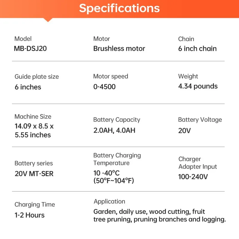 MINUMX 20V Brushless ChainSaw Pruning Saw 6 Inch Electric Portable Mini Cordless Chain Saw Woodworking Wood Cutter Power Tools 4
