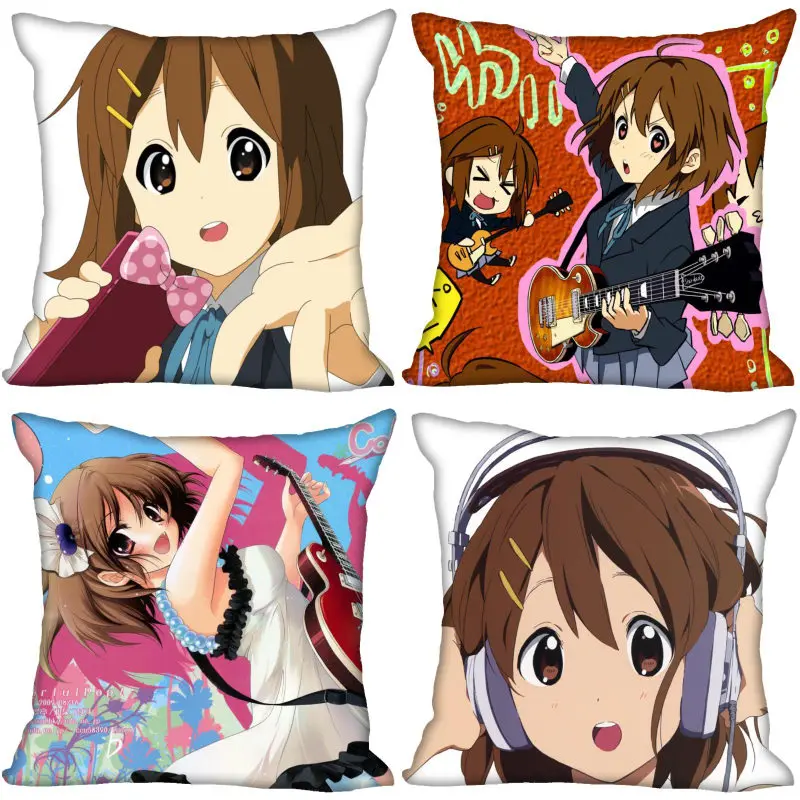 

Hirasawa Yui K-ON! Pillowcase Bedroom Home Decorative Gift Pillow Cover Square Zipper Pillow Cases Satin Soft Fabric 0216