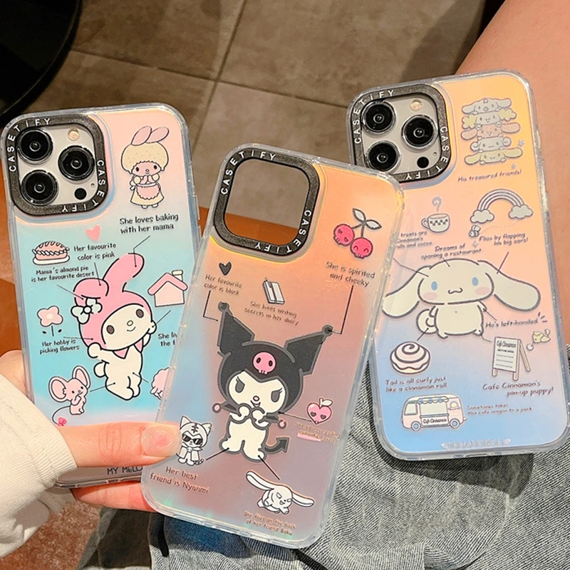 

Kuromi Cartoon Laser Phone Case Sanrio Anime Apple Iphone14 13 12 11 Pro Max Xr X Plus Acrylic Transparent Shockproof Cover Case