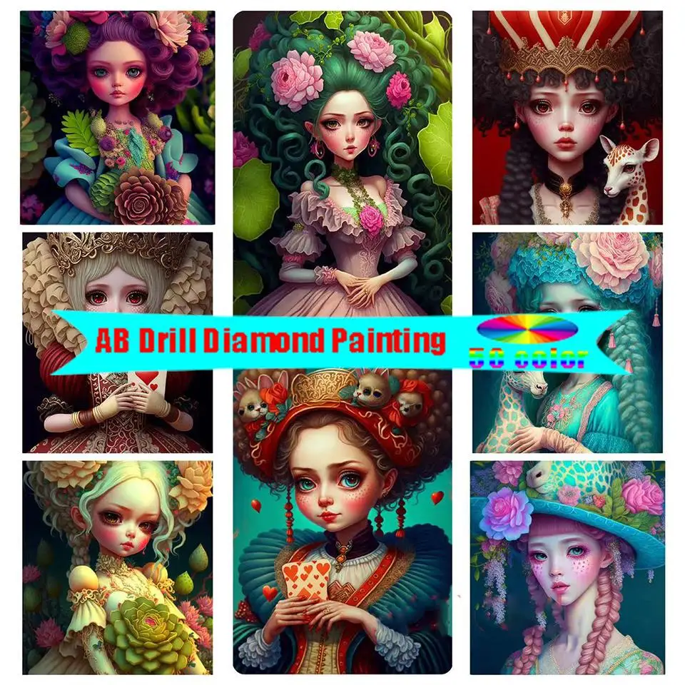 

New 5D AB Diamond Painting Cartoon Flower Girl Handmade Full Diamond Mosaic Art Cross Stitch Fantasy Animal Giraffe Home Decor
