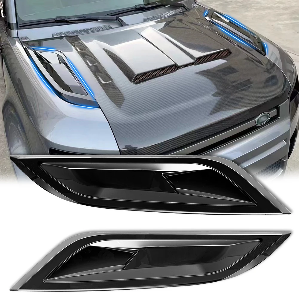 

2 pcs car decorative front hood bonnet side trim cover ABS air flow intake scoop vent snow cover for 2020 Land Rover Defender