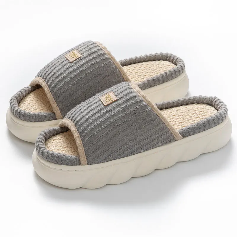 Female House Slippers Solid Striped Thick Sole Shoes for Woman Home Slides Casual Open Toe Pvc Non-Slip Indoor Slippers Winter