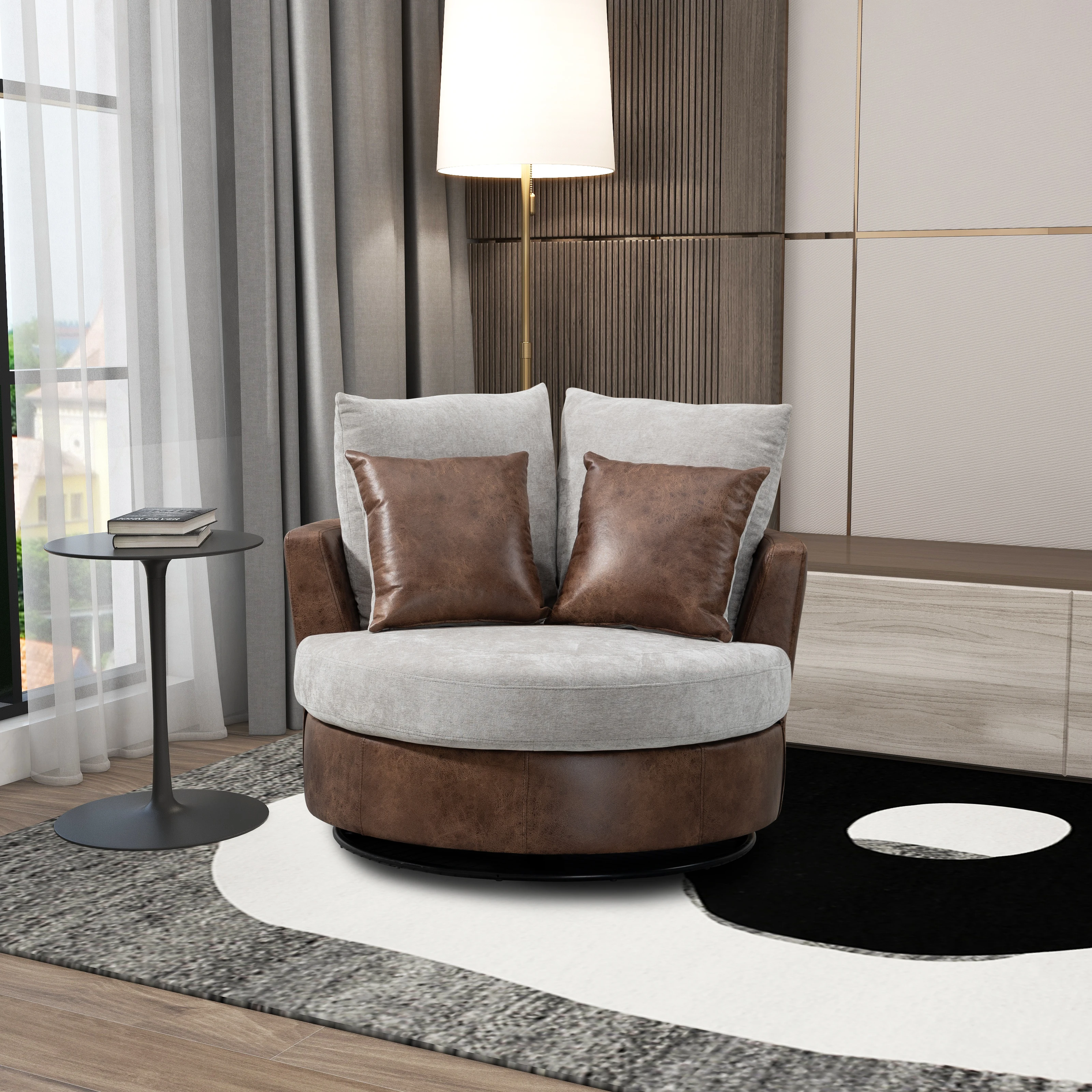 And Sofa With 4 Pillows 360 Degree Swivel Round Sofa Oversized Arm Chair Cozy Club Chair