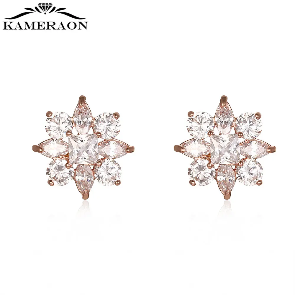 

Kameraon AAAAA Zircon Snowflake Shaped Earrings Jewellery Gifts Rose Gold Color Ear Stud for Women Girls Nice Charm Gift