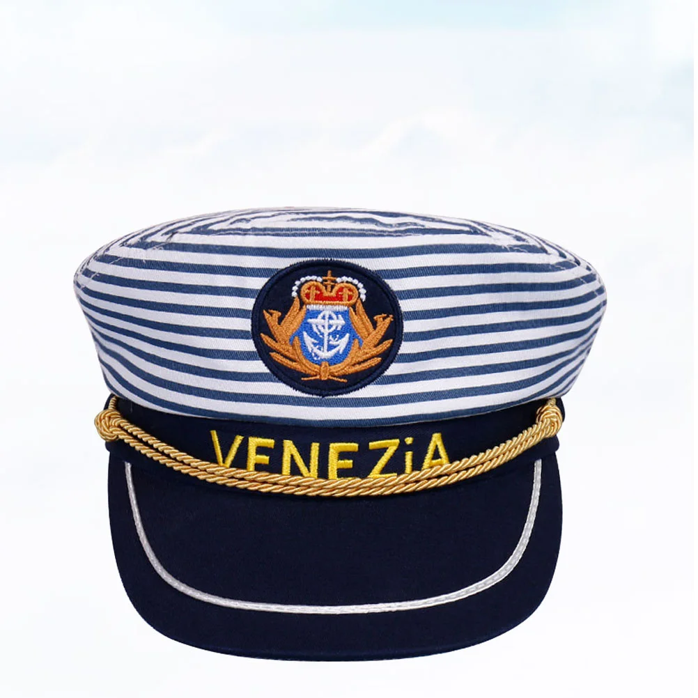 

1pc Sea Captain's Hat Blue Stripe Cosplay Adult Captain Hat Style for Adults (Children 54cm Adjustable)